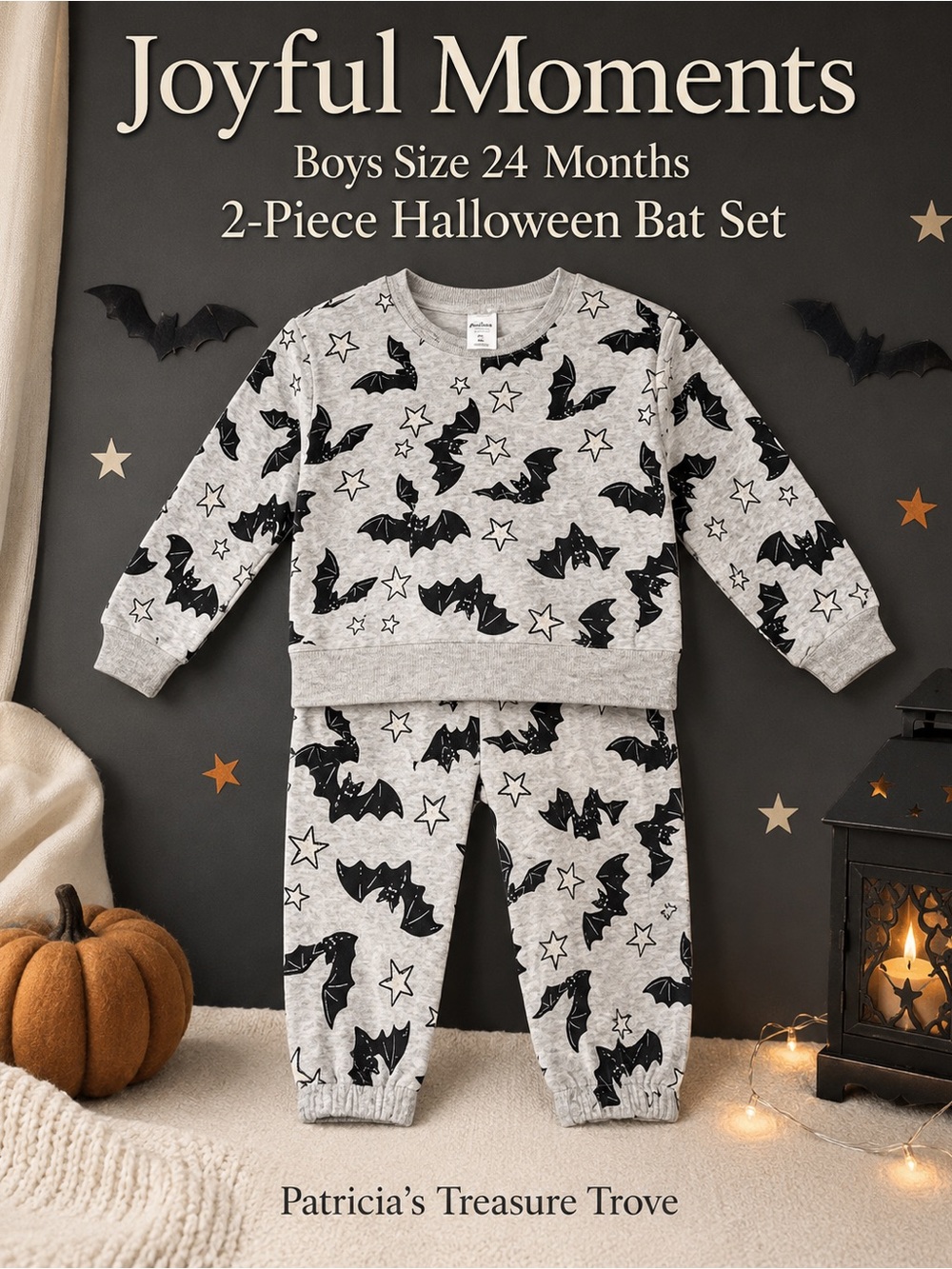 Boys Grey Bat 2-Piece Halloween Set